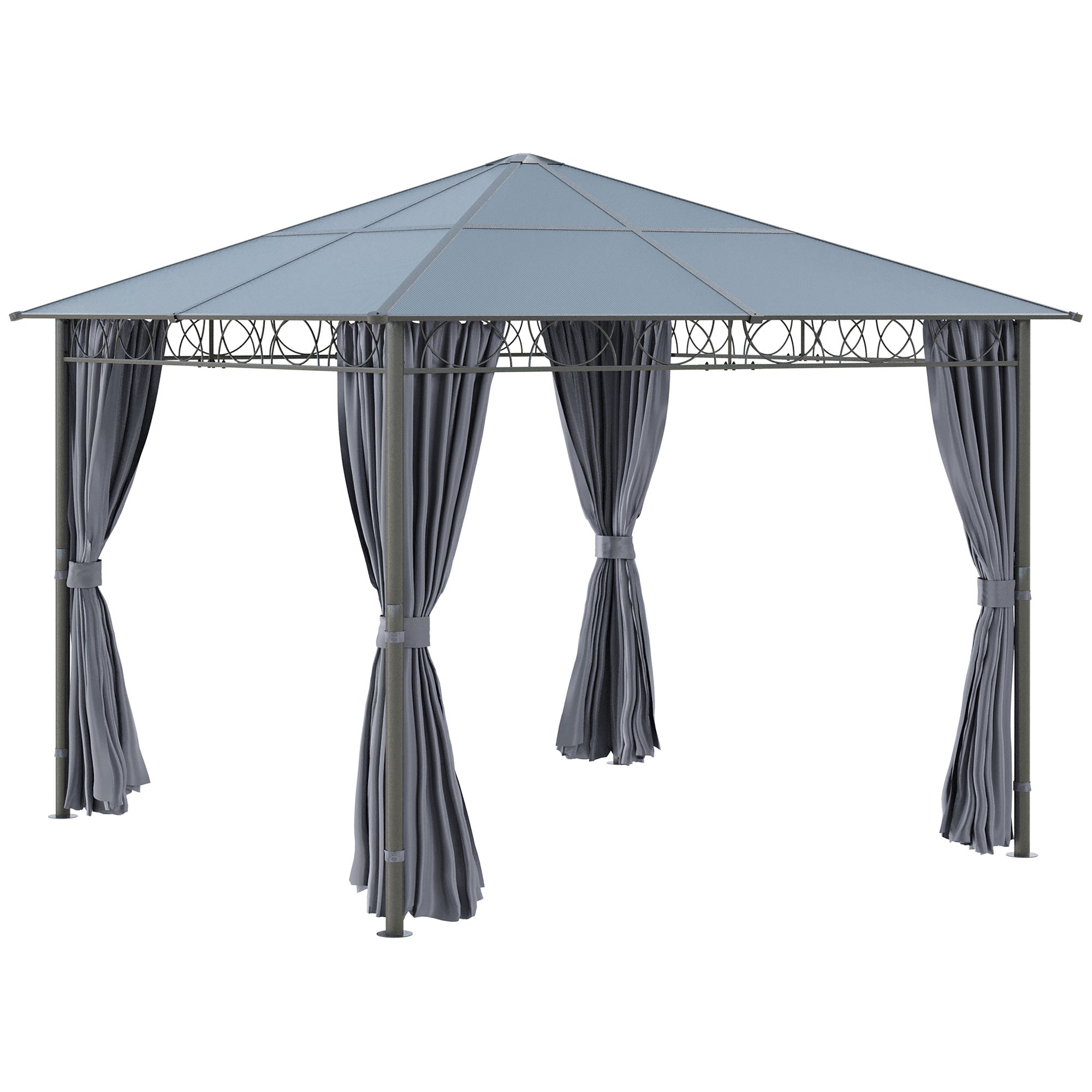 Outsunny 10'x10' Outdoor Patio Polycarbonate Hardtop Gazebo Aluminum Frame with Curtains Dark Grey