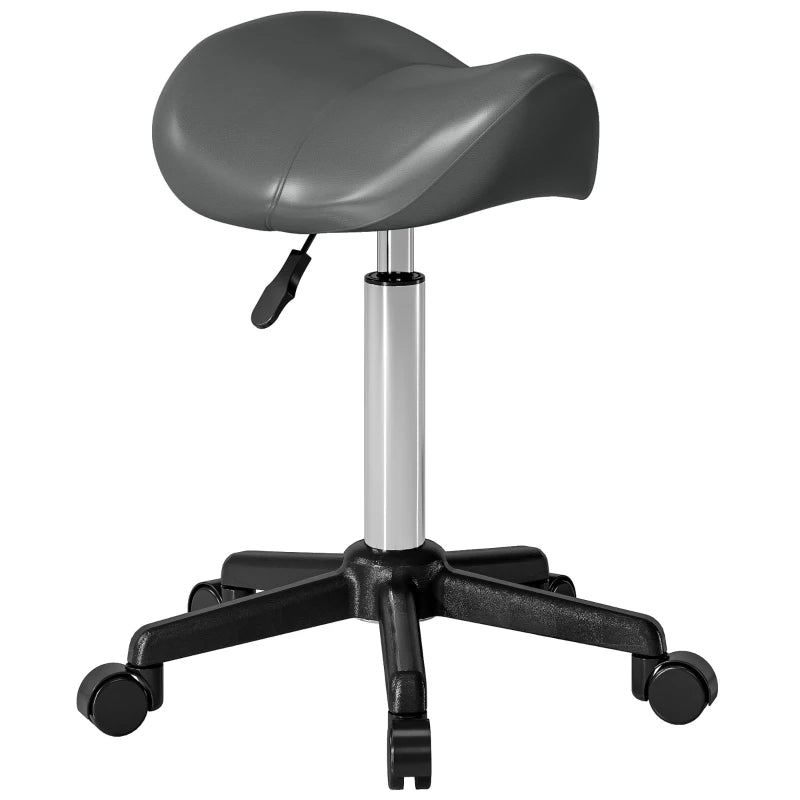 Saddle Stool, Adjustable Rolling Stool, Grey
