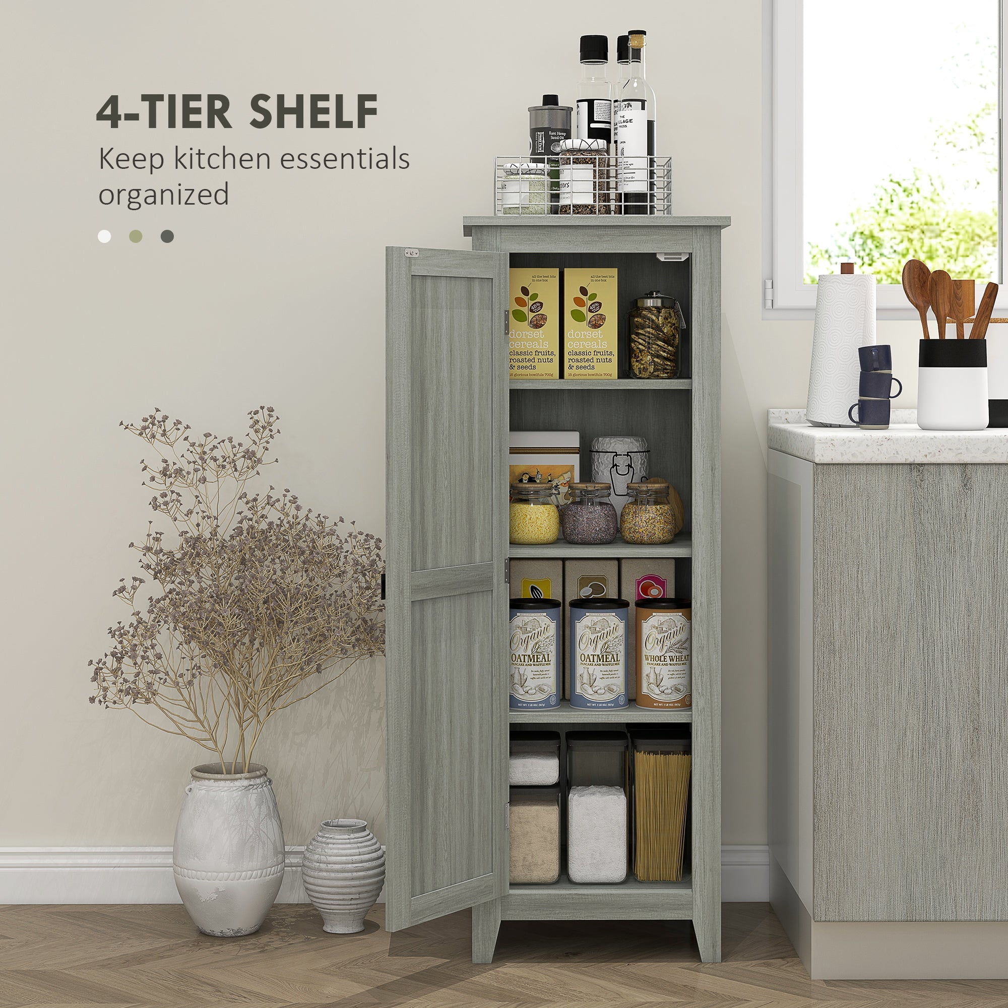 HOMCOM 48" Kitchen Pantry Storage Cabinet w/ Barn Door, Kitchen Pantry Cabinet w/ Adjustable Shelves, Grey Wood Grain