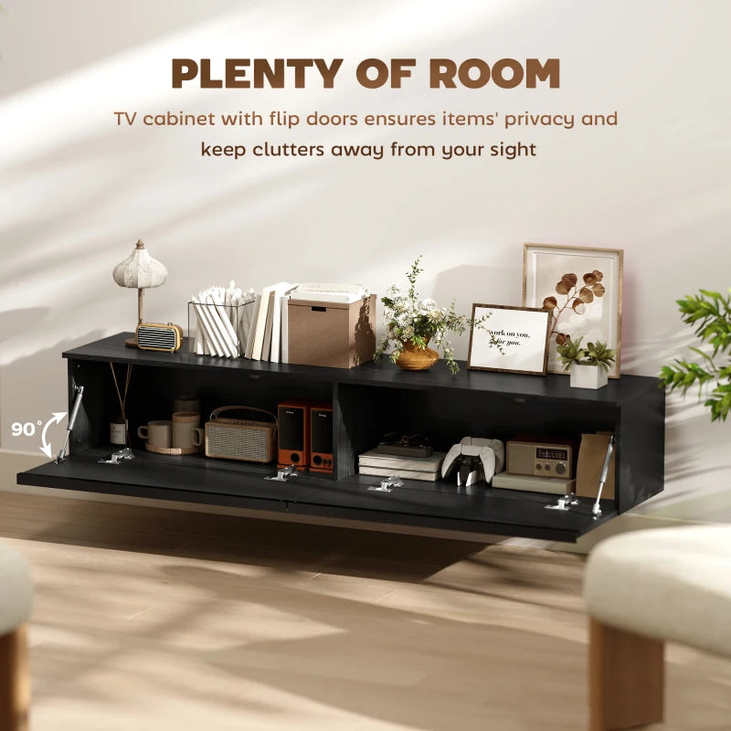 Wall Mounted TV Stand, Floating TV Cabinet with Storage, for TVs up to 70", High Gloss Effect, Black