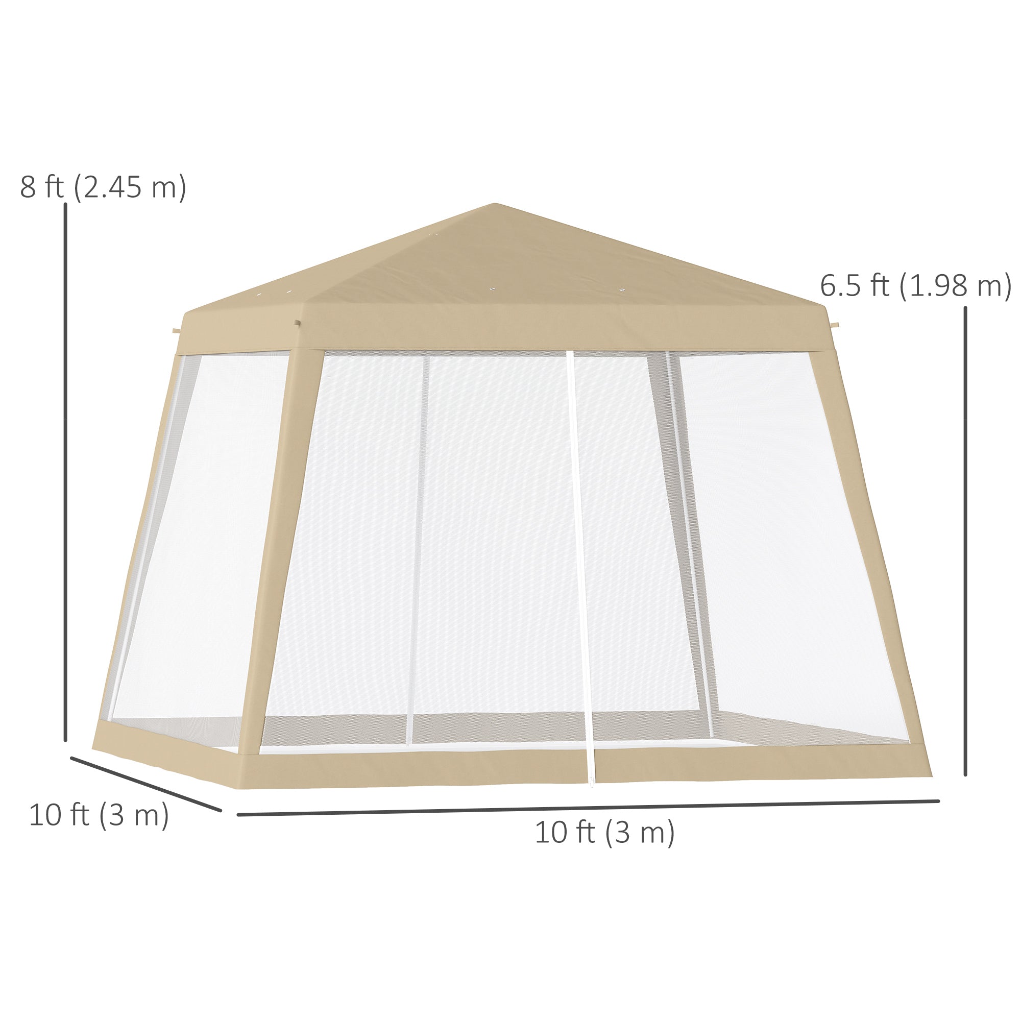 Outsunny 10x10ft Party Tent Canopy with Netting, Patio Screen House Slant Leg Outdoor Gazebo Sun Shade Shelter, Khaki