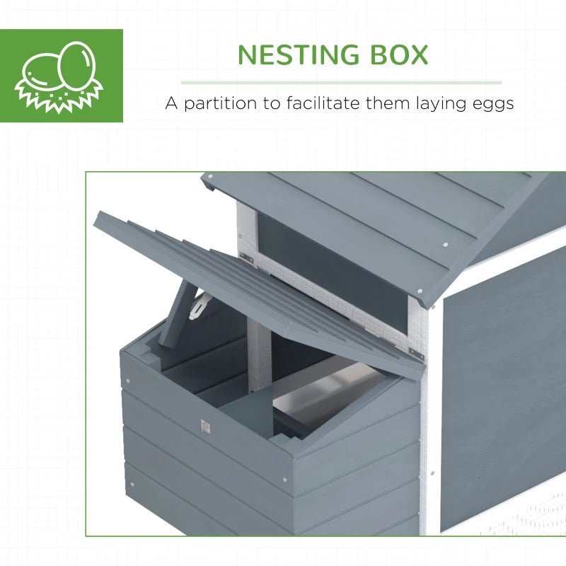 60" Large Chicken Coop Wooden Hen House for Outdoor Backyard with 2 Doors, Nesting Box and Removable Tray, White