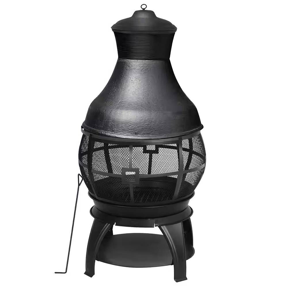 45-inch Black Cast Iron and Steel Outdoor Fire Pit Chimenea - Free Shipping
