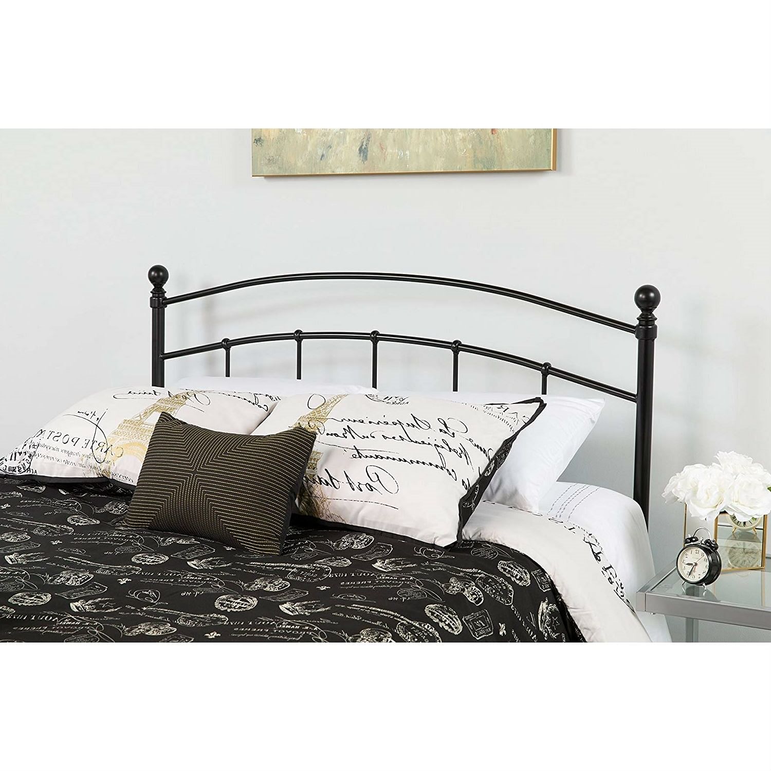 King size Contemporary Classic Headboard in Black Metal Finish - Free Shipping