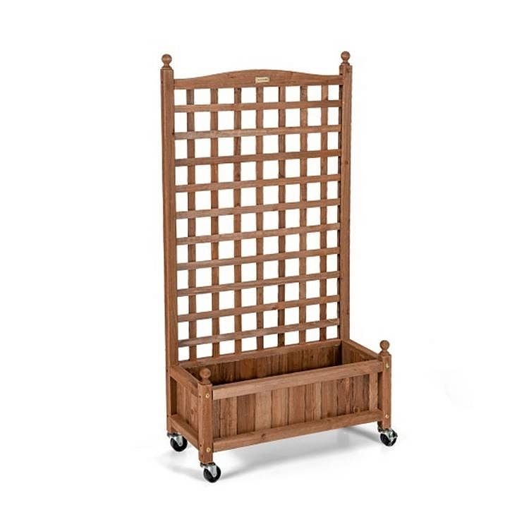 Outdoor Solid Wood Raised Garden Bed Mobile Planter Box with Trellis on Wheels - Free Shipping