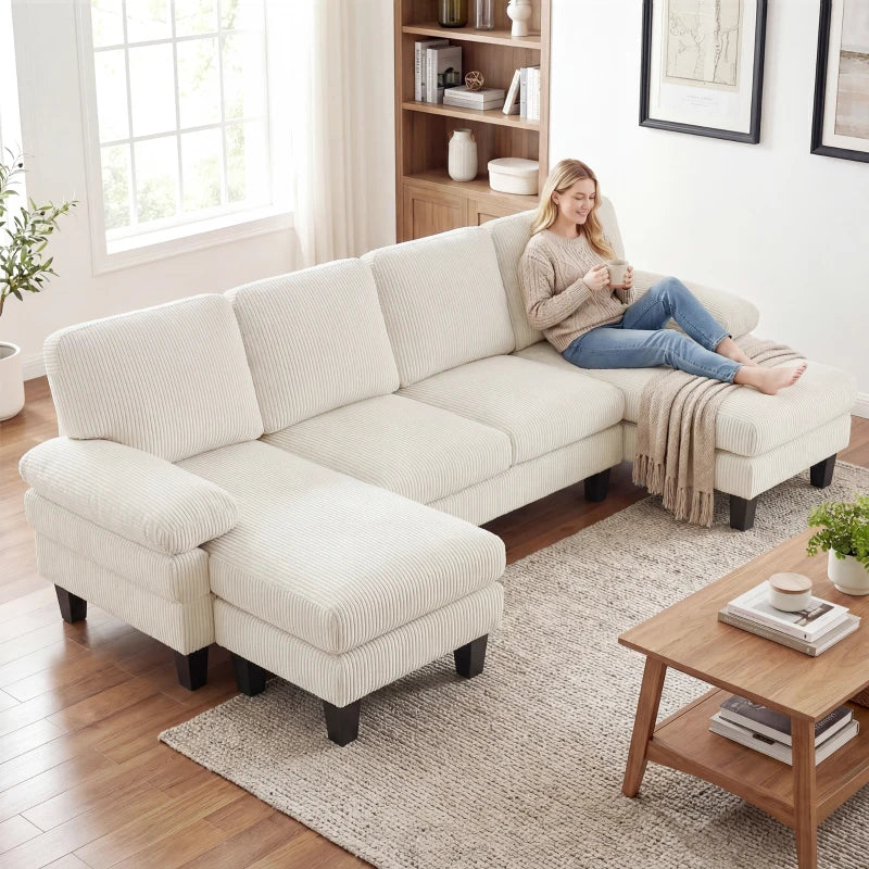 Sectional Sofa, U Shaped Couch with Double Chaise, Pillow-top Armrests and Spring Cushions, 2200lb Capacity, Beige