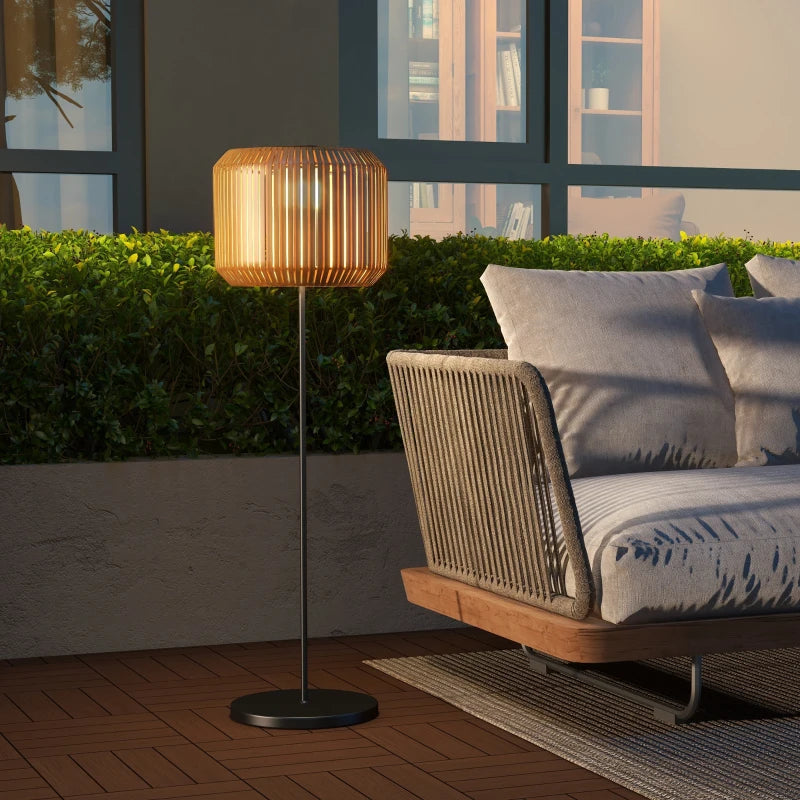 Wicker Outdoor Floor Lamp, Cordless Solar Lantern with Auto On/Off LED Lights, IP44 for Patio, Porch, Pathway, Yellow