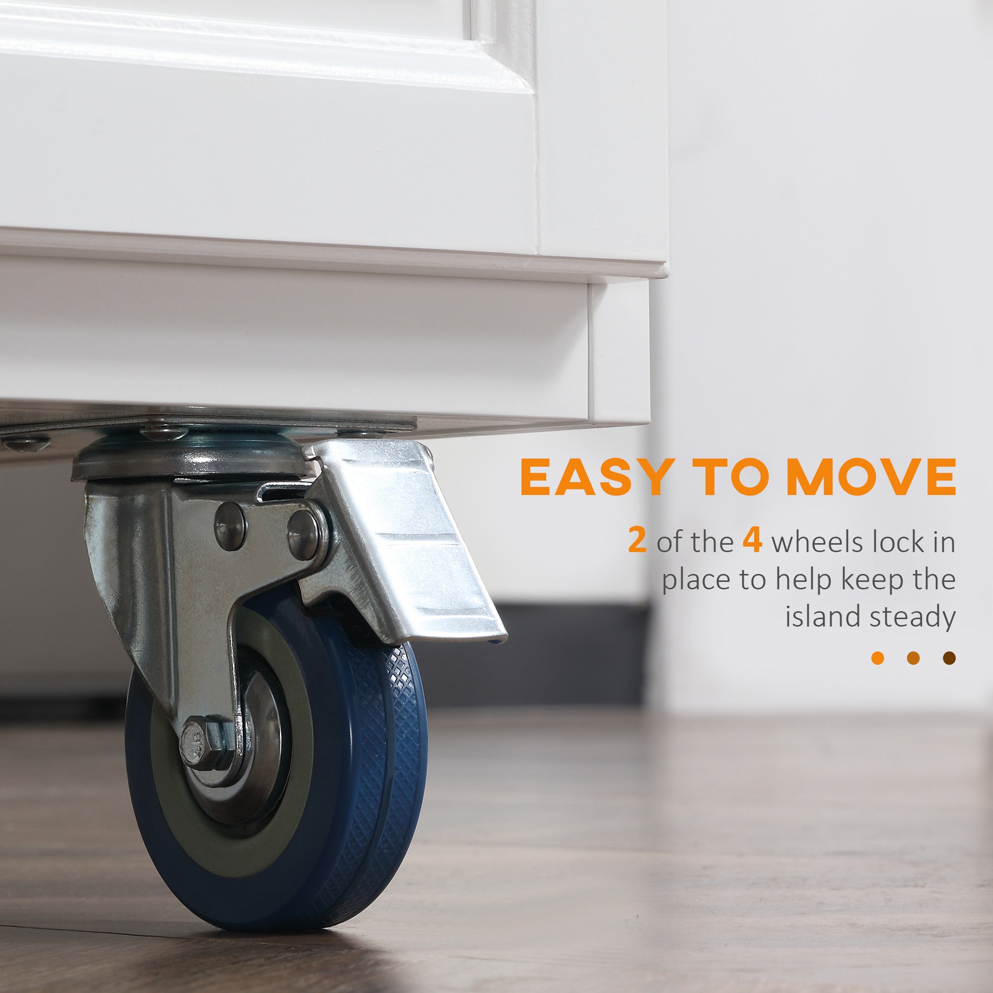 HOMCOM Rolling Kitchen Island on Wheels Utility Cart with Drop-Leaf and Rubber Wood Countertop, Storage Drawers, Door Cabinets, White