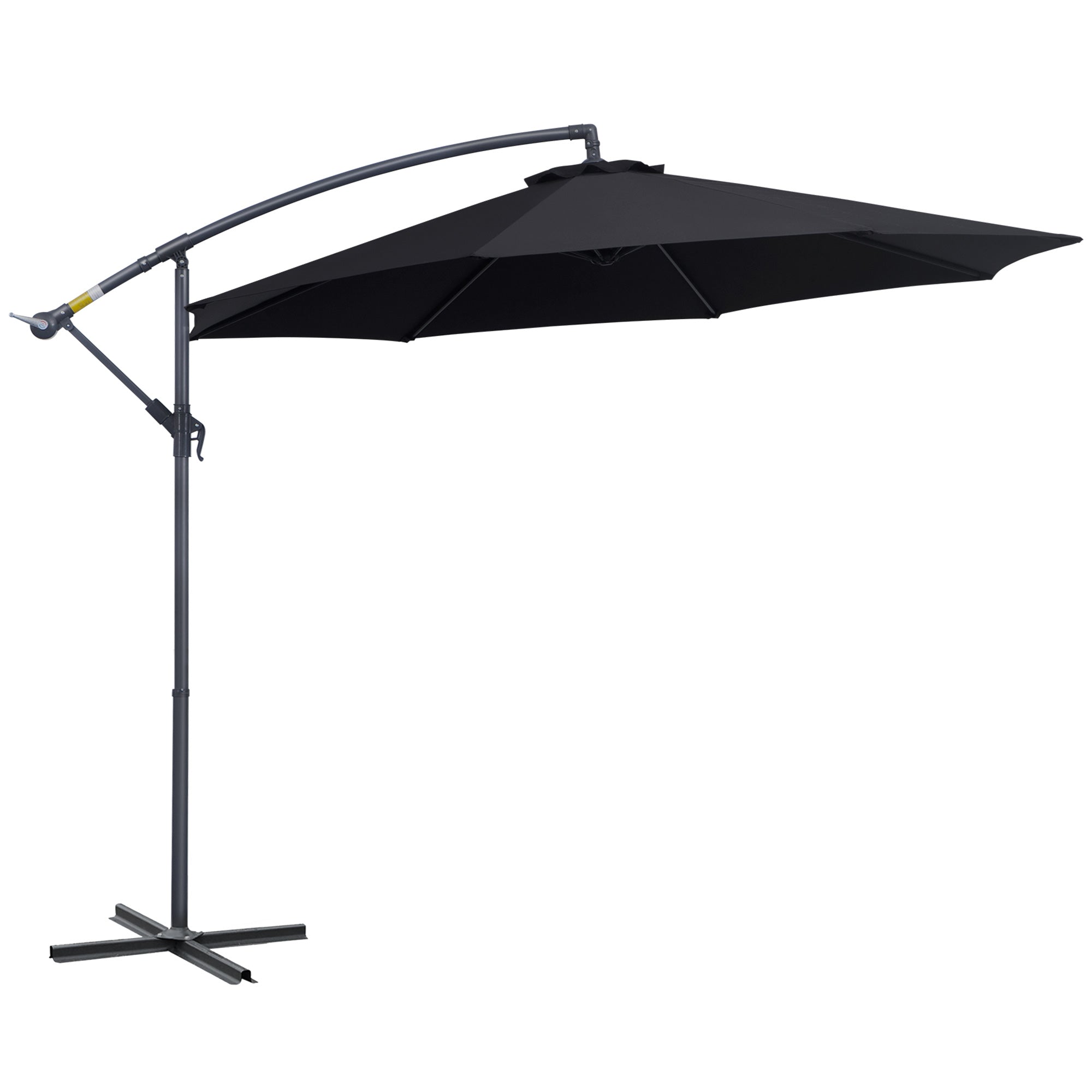 Outsunny Φ10' Offset Hanging Umbrella Patio Sun Shade Canopy Outdoor Market Parasol Crank Lift Cross Base Black