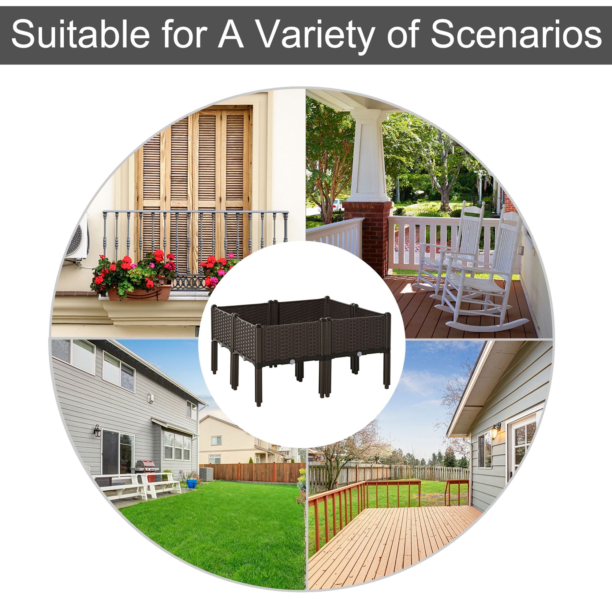 Outsunny 4-piece Raised Garden Bed PP Stackable Flower Vegetable Herb Grow Box Plant Stand