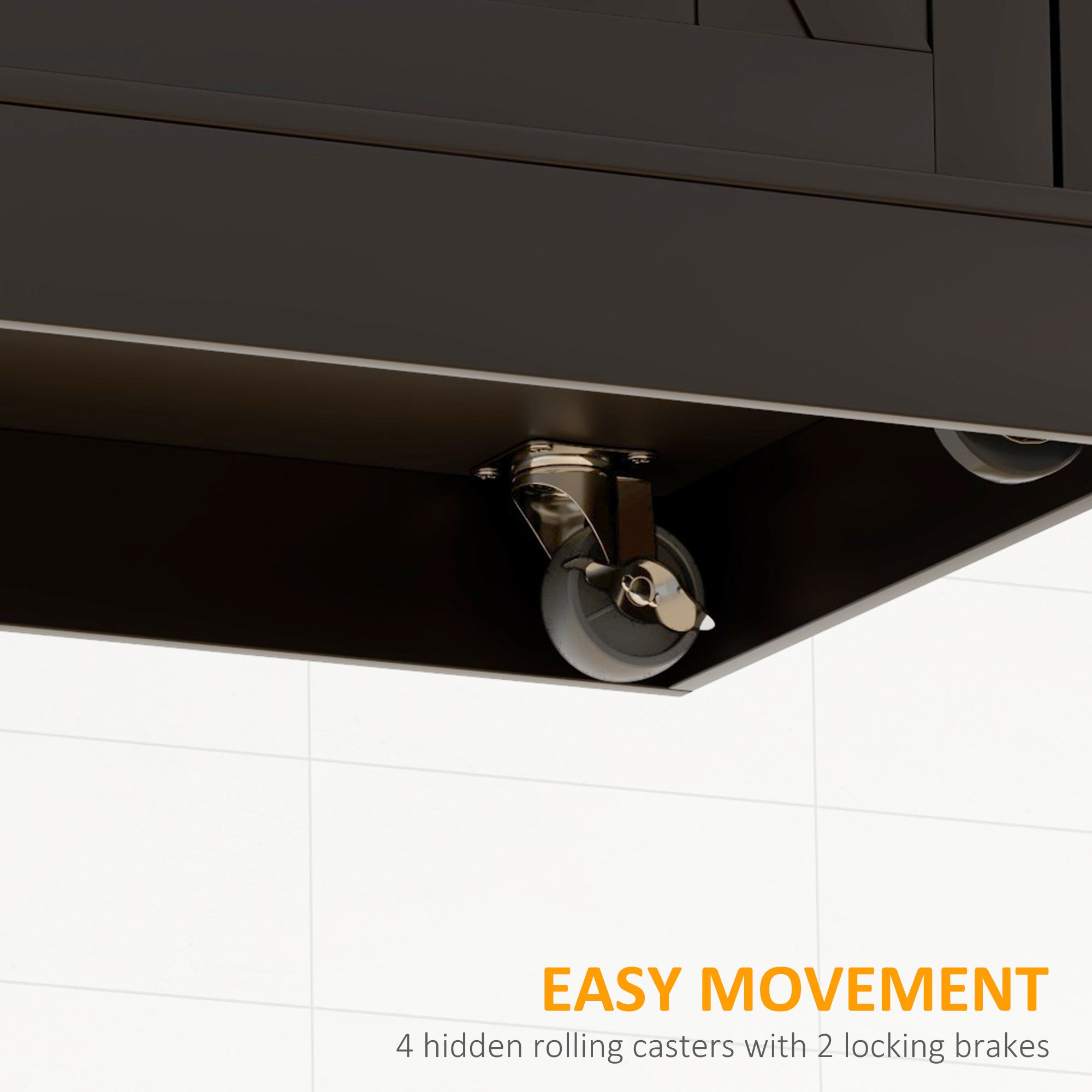 HOMCOM Ebony Culinary Companion: Black Kitchen Island with Beadboard, Rubberwood Cart, 2 Drawers, Adjustable Shelves for Storage