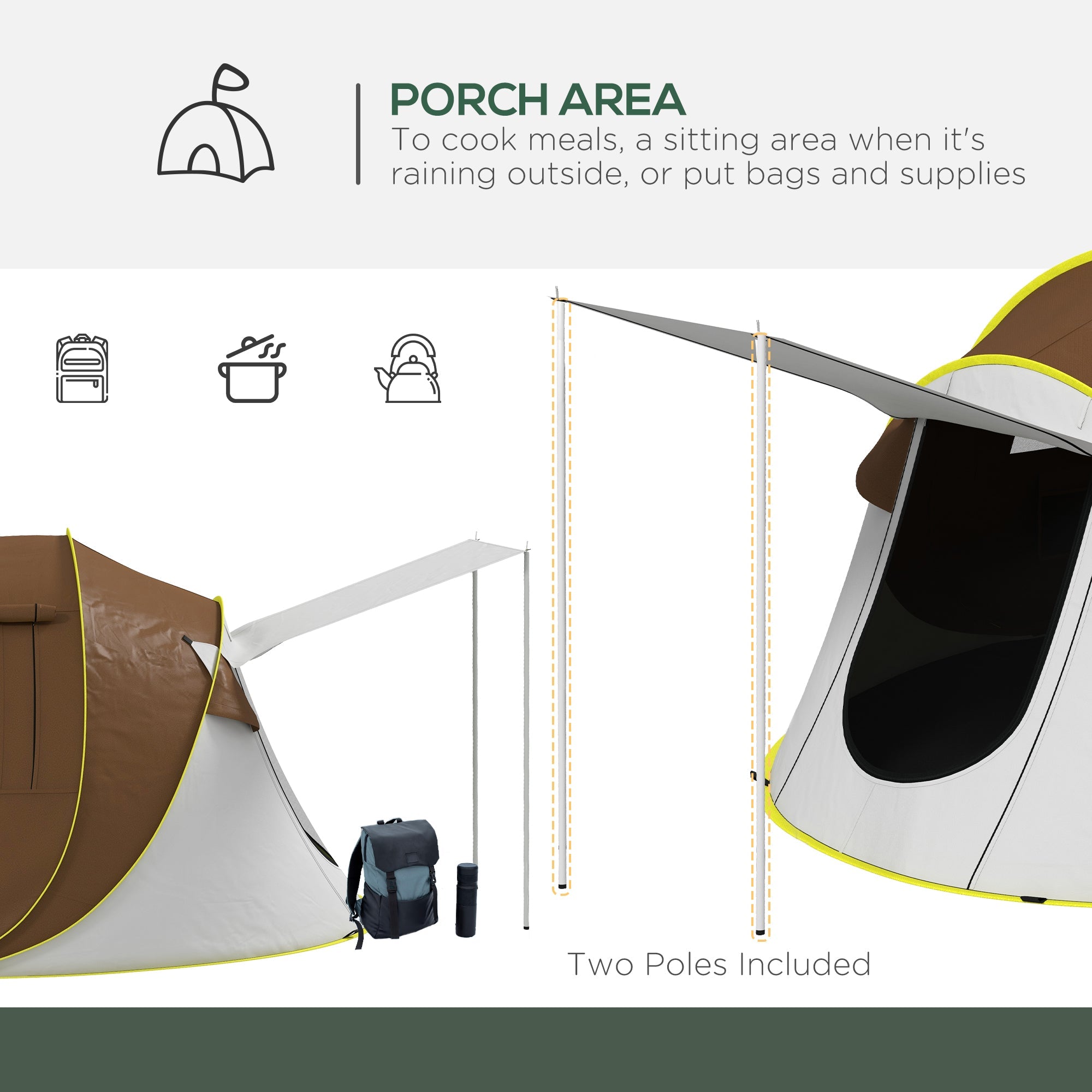 Outsunny Waterproof Pop Up Camping Tent 2 Porch Carry Bag for 2-3 People Outdoor Adventure Brown