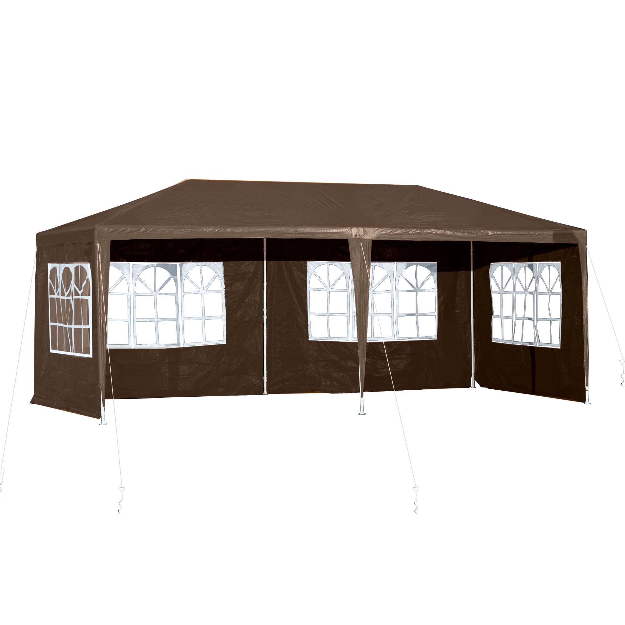 Outsunny 19' x 9' Party Tent Gazebo Canopy with 4 Removable Window for Outdoor Event with Wind Ropes and Ground Stakes, Coffee