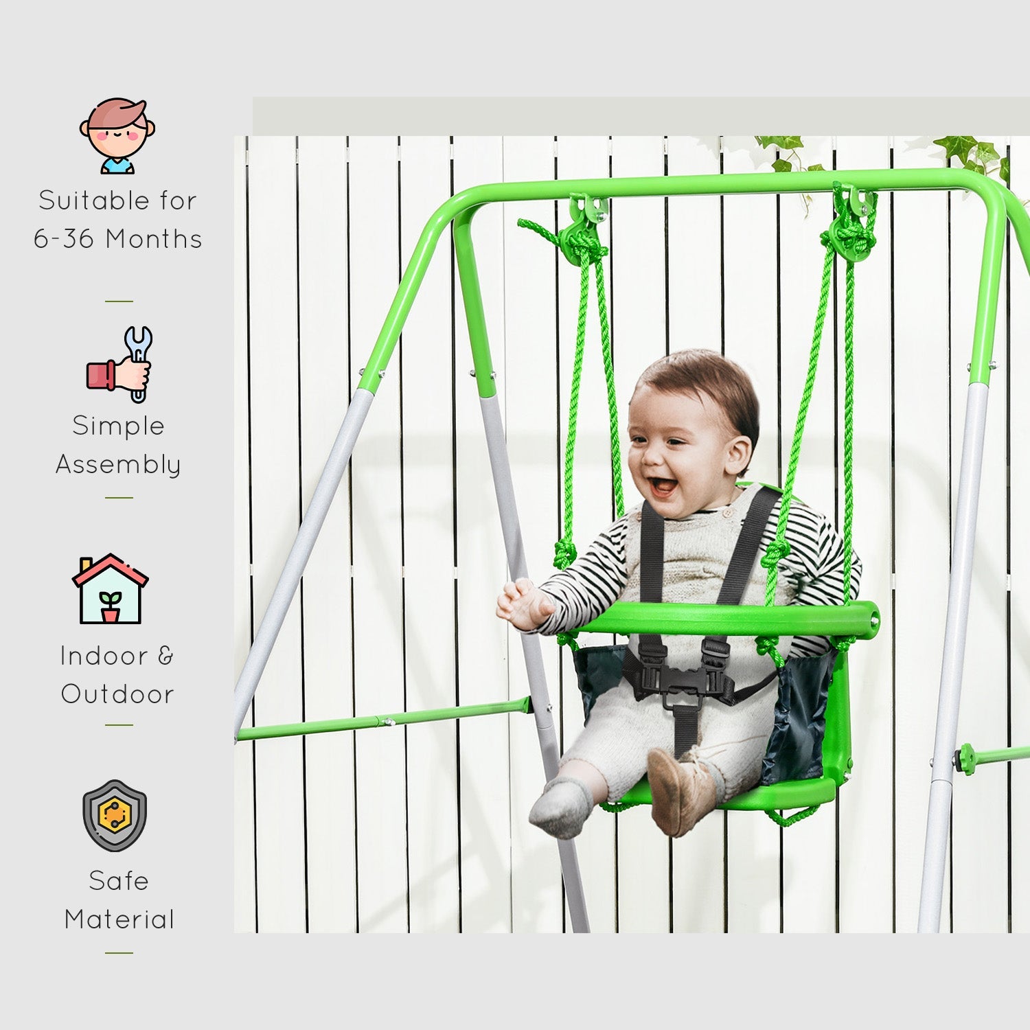 Outsunny Toddler Swing Set 2 in 1 with Safety Harness, Durable Design for Ages 3-36 Months