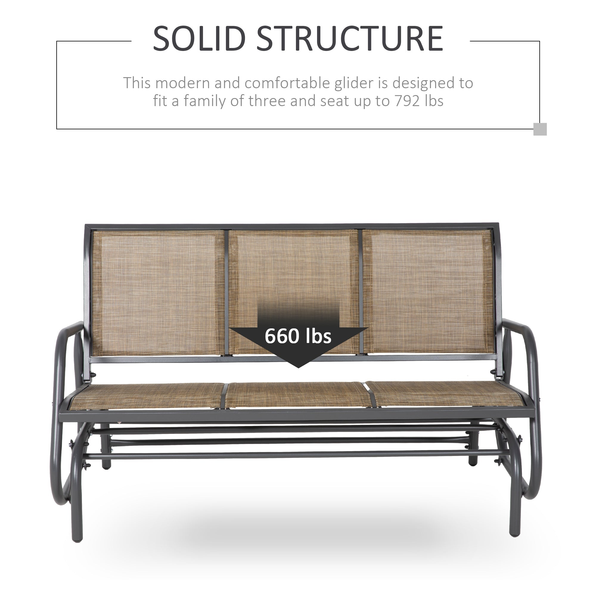 Outsunny 3-Seat Outdoor Glider Chair, Patio Rocking Chair, Steel Frame, Sling Fabric Seat for Garden, Backyard, Lawn, Brown