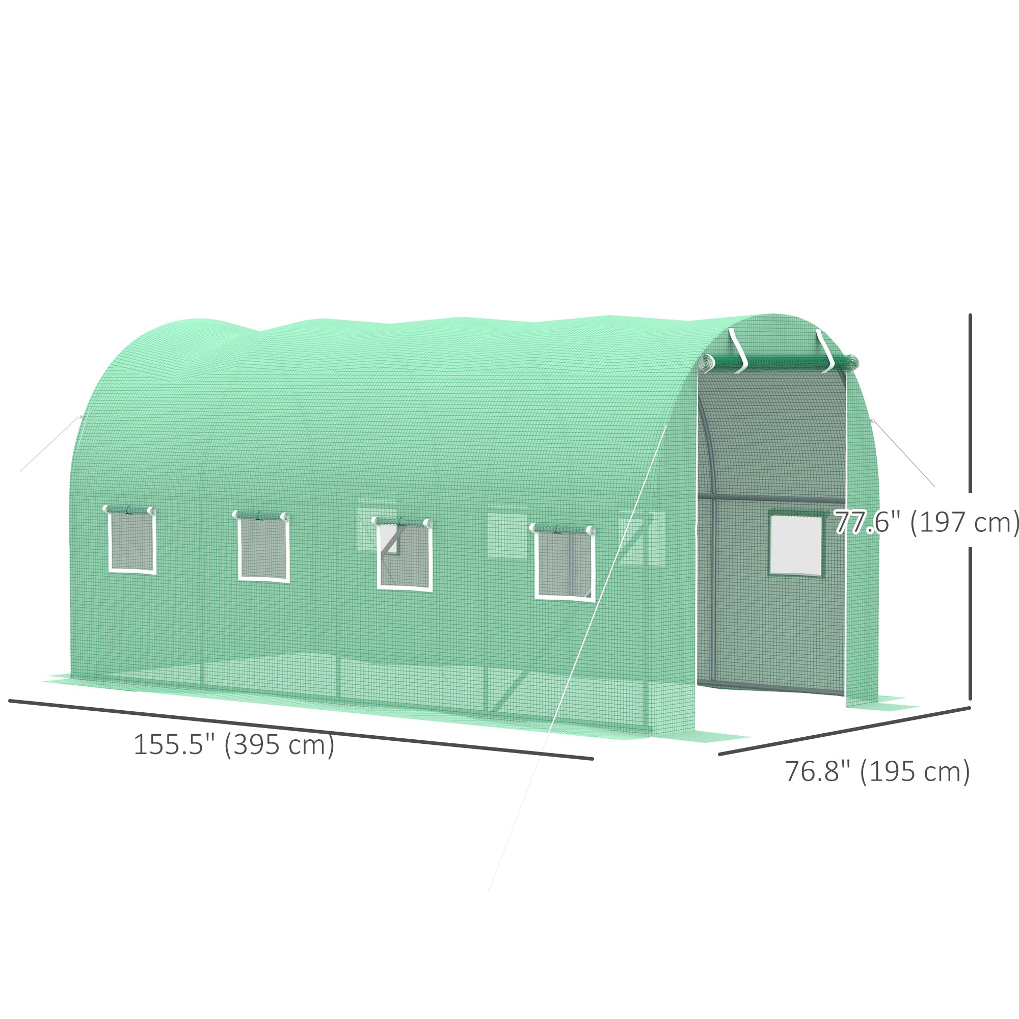 Outsunny Walk-in Tunnel Greenhouse, 13 x 6.4 x 6.5 ft Hoop House with Zipped Roll-Up Door and 8 Mesh Windows, Outdoor Greenhouse with Galvanised Steel Frame, Green