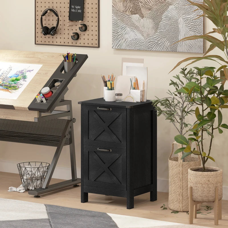 Vertical Filing Cabinet with 2 Drawers, Rustic Farmhouse Office Storage Cabinet for A4, Letter Size, Black
