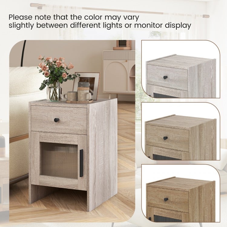 Farmhouse Sofa Side Table with Drawer and Cabinet-Antique Brush White