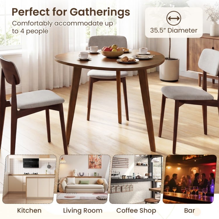 Farmhouse Wooden Round Dining Table for 4-Walnut