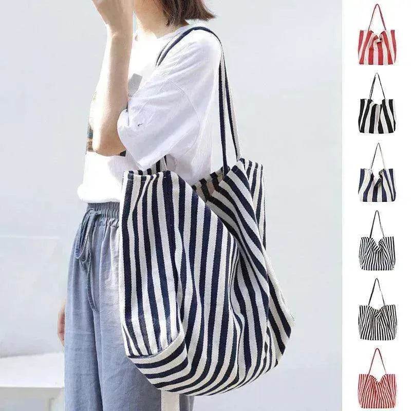 Fashion Shopper Handbags Women Striped Canvas Totes
