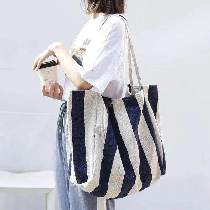 Fashion Shopper Handbags Women Striped Canvas Totes