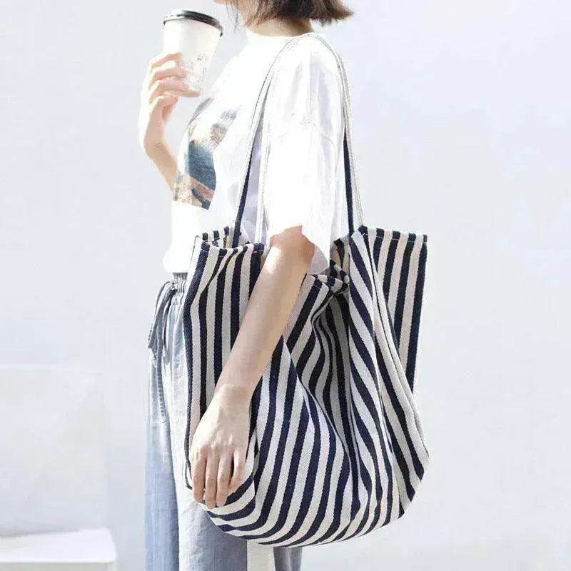 Fashion Shopper Handbags Women Striped Canvas Totes
