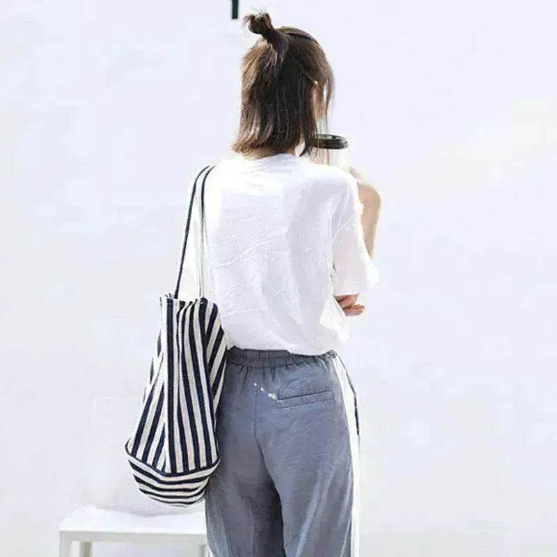 Fashion Shopper Handbags Women Striped Canvas Totes