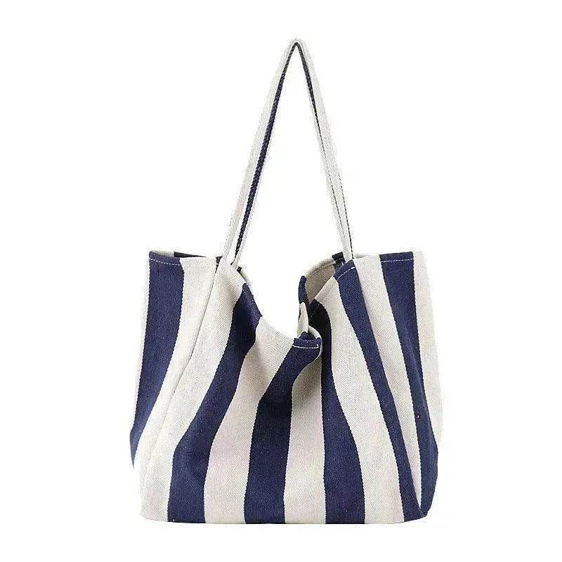 Fashion Shopper Handbags Women Striped Canvas Totes