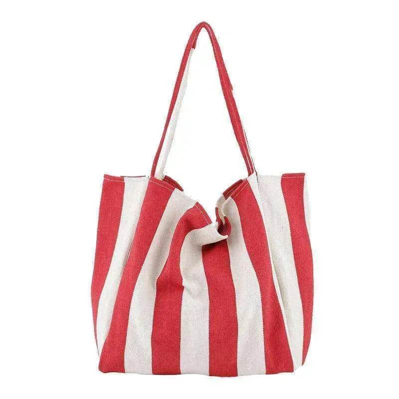 Fashion Shopper Handbags Women Striped Canvas Totes