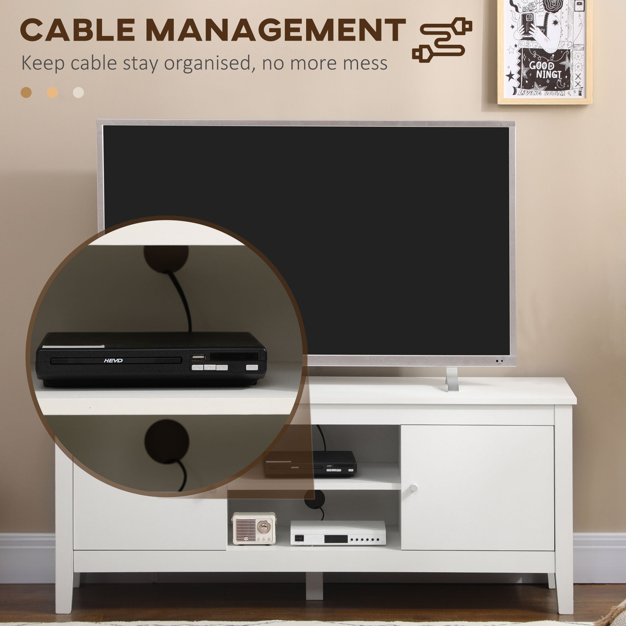 HOMCOM Modern White TV Stand for 55" TVs with Storage Cupboards Shelves Minimalist Living Room Furniture