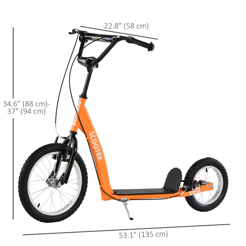 Aosom Kids Scooter with Adjustable Handlebar, Youth Kick Scooter with Dual Brakes, Inflatable Wheels, for Age 5+, Orange