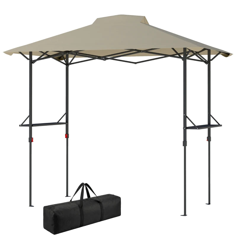 5 x 8.5 ft Pop Up Grill Gazebo with 2 Shelves, UPF 50+ Outdoor Instant Canopy Portable Shelter with Carry Bag, Khaki