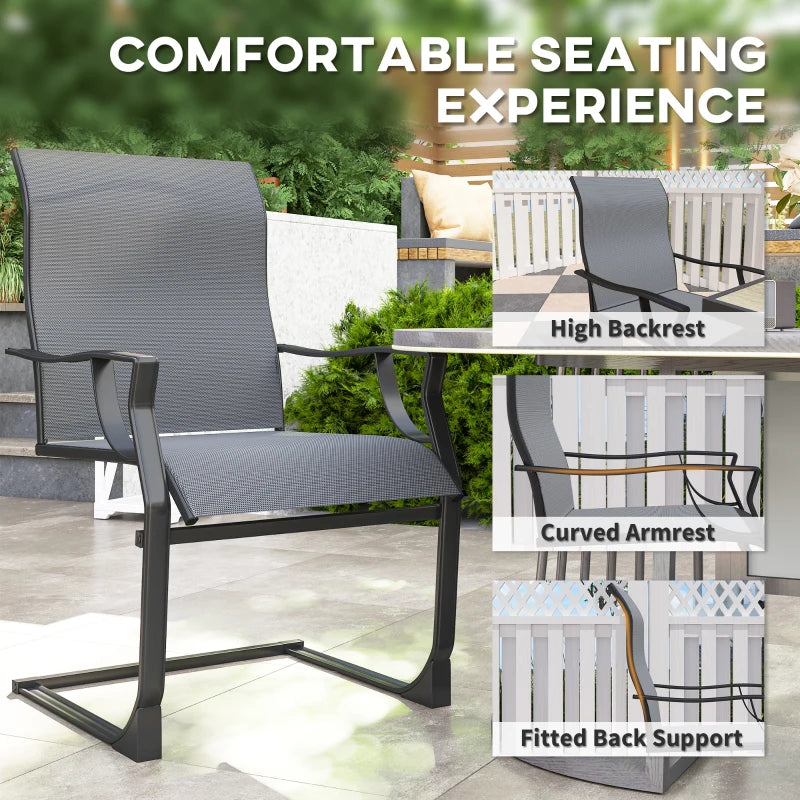 C Spring Motion Patio Chairs Set of 2 with Curved High Backrest, Armrest, All Weather Breathable Fabric, Metal Frame
