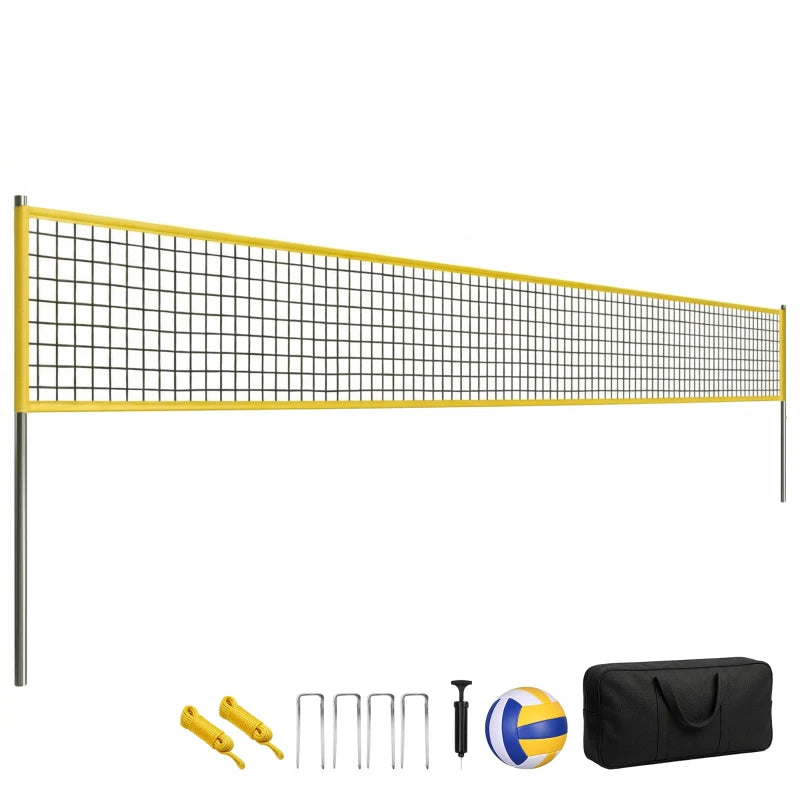 Soozier Portable Volleyball Net Set with Adjustable Height Steel Poles, Volleyball, Boundary Line and Carrying Bag for Outdoor