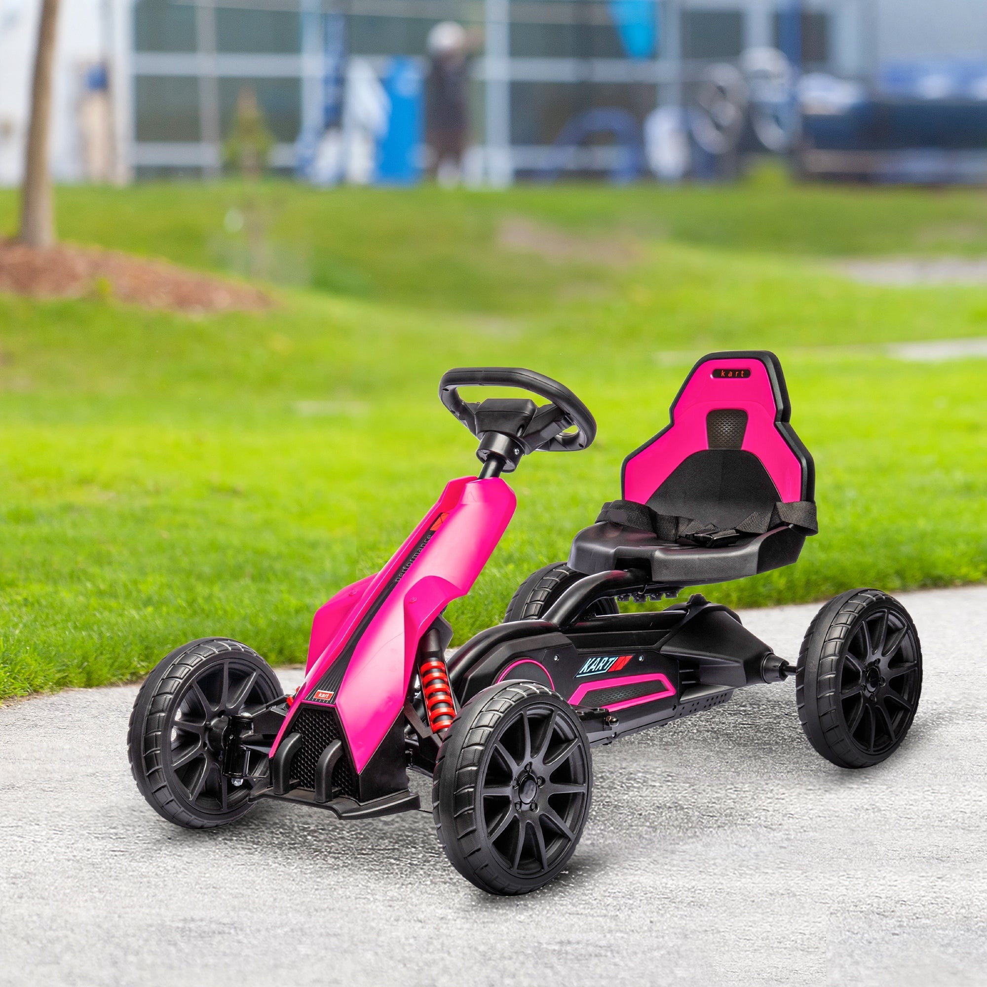 Aosom 12V Kids Electric Go Kart Racer Outdoor Car Forward Backward Adjustable Speed Pink for Ages 3-8