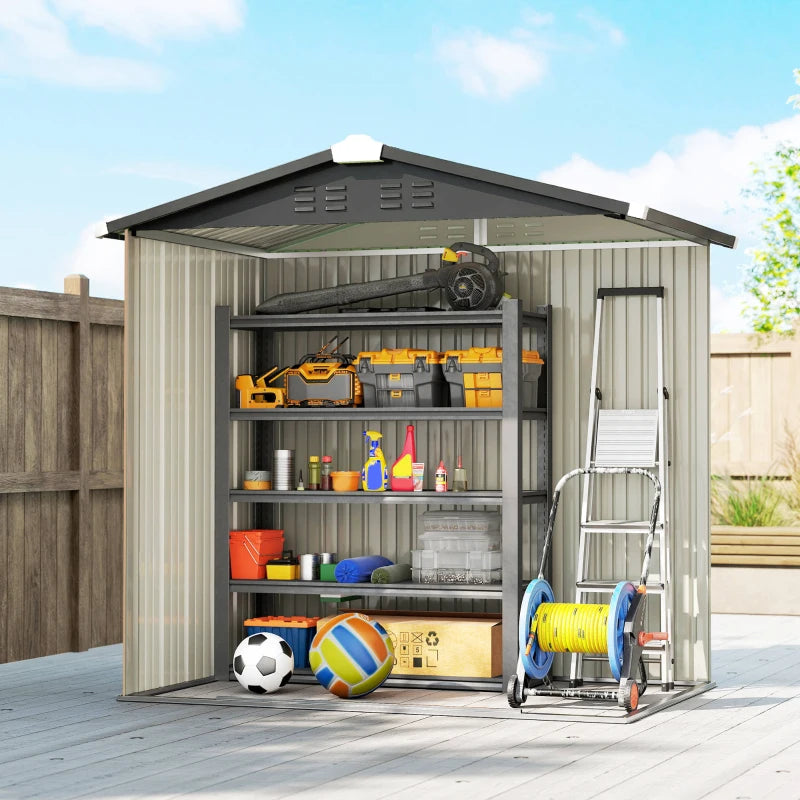 6.5' x 4' Outdoor Storage Shed, Metal Garden Shed with Lockable Double Doors, 4 Vents, Brown
