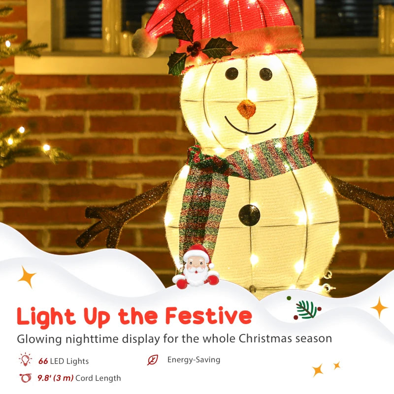 Lighted Christmas Decoration, Outdoor Christmas Snowman with LED Lights, Stakes, Zip Ties, IP44 Waterproof