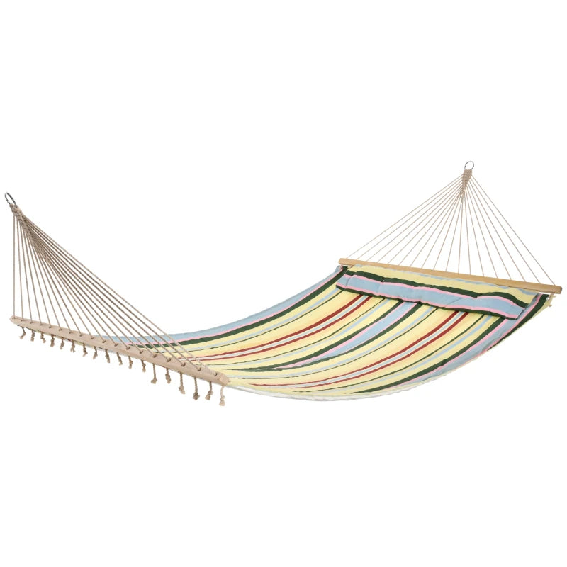 83" Patio Double Hammock, Wide Outdoor Hammock Bed Striped Fits 2 People Sunbed Camping hang Sleep w/ Pillow, Red Stripe