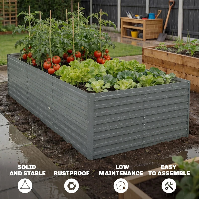 8' x 4' x 2' Raised Garden Bed, Galvanized Planter Box for Growing Flowers, Herbs and Vegetables, Light Grey