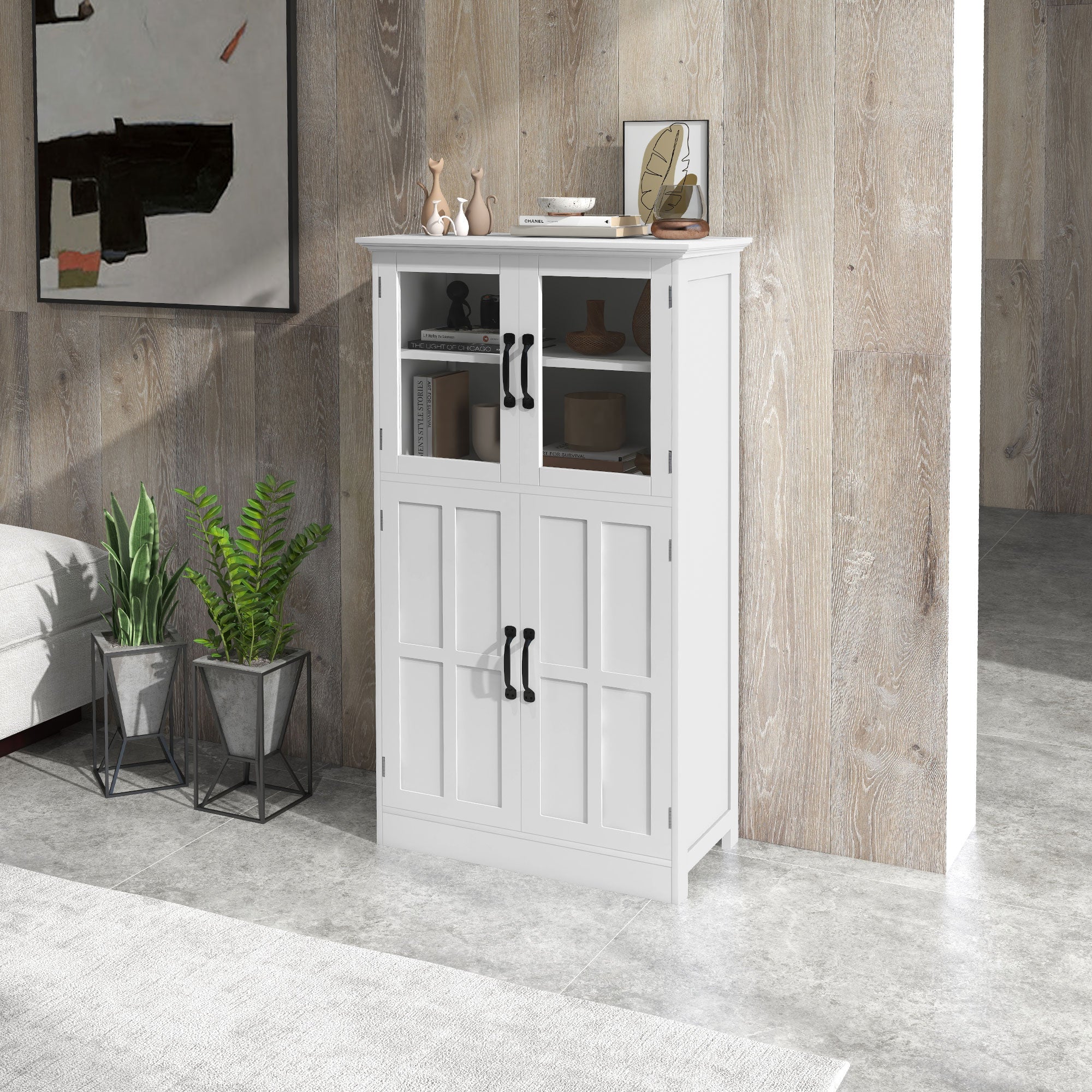 HOMCOM Contemporary Sideboard Cabinet Freestanding Buffet with Glass Doors Adjustable Shelving for Dining Room