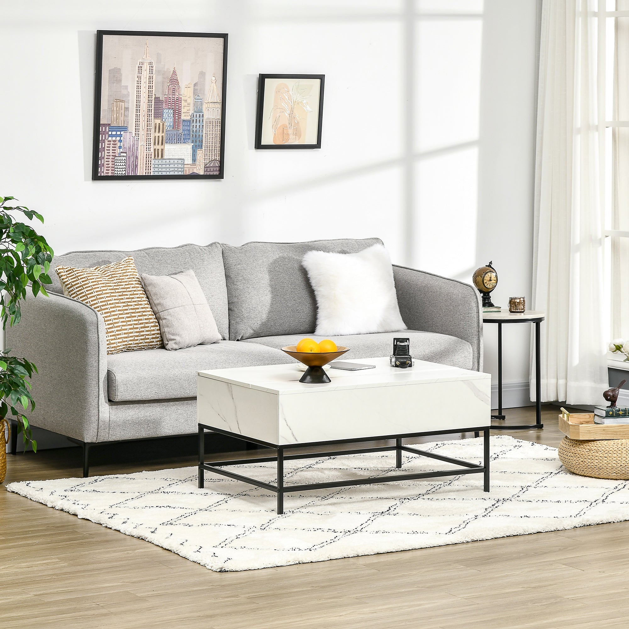 HOMCOM White Lift Top Coffee Table with Storage Organizer Modern Center Table for Living Room