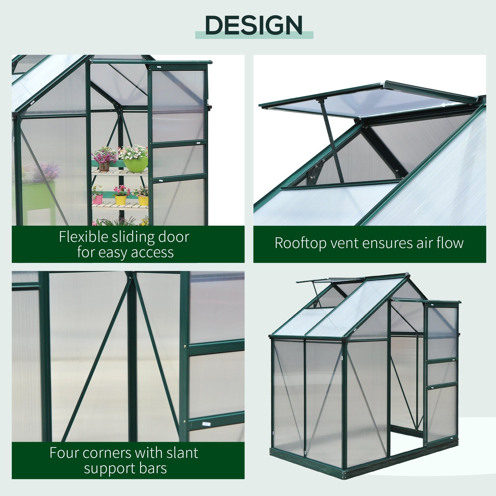 Outsunny Clear Polycarbonate Greenhouse 6.2' x 4.3' x 6.6' Large Walk-In Garden Plant Grow House Galvanized Aluminium Frame