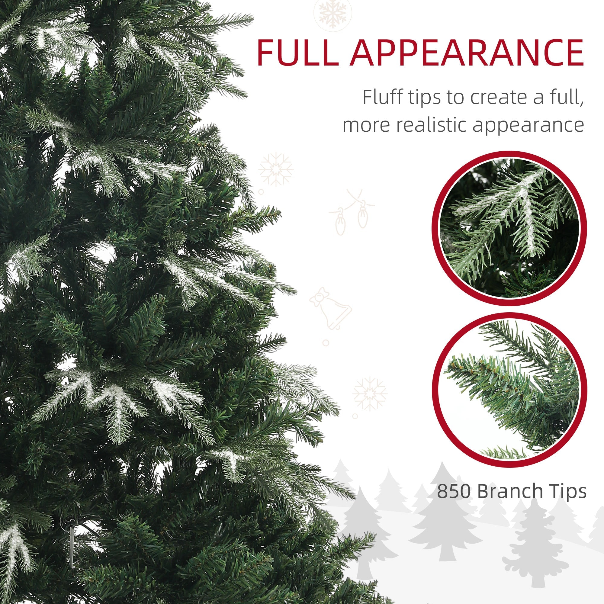 HOMCOM 6ft Flocked Christmas Tree, Artificial Christmas Tree with 850 Branch Tips, Metal Base, Automatic Open, Green