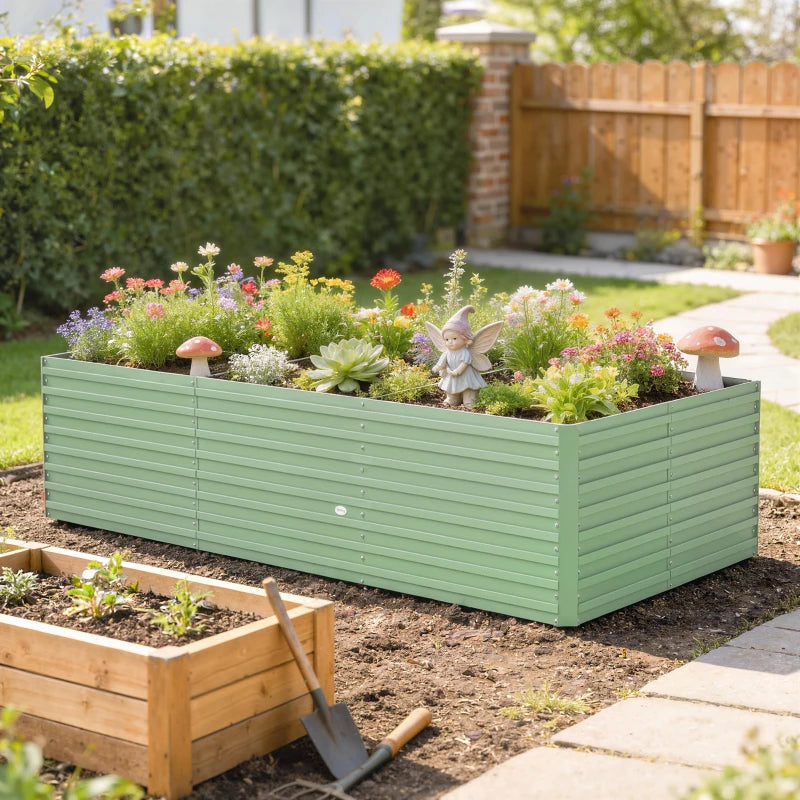 8' x 4' x 2' Raised Garden Bed, Galvanized Planter Box for Growing Flowers, Herbs and Vegetables, Light Green