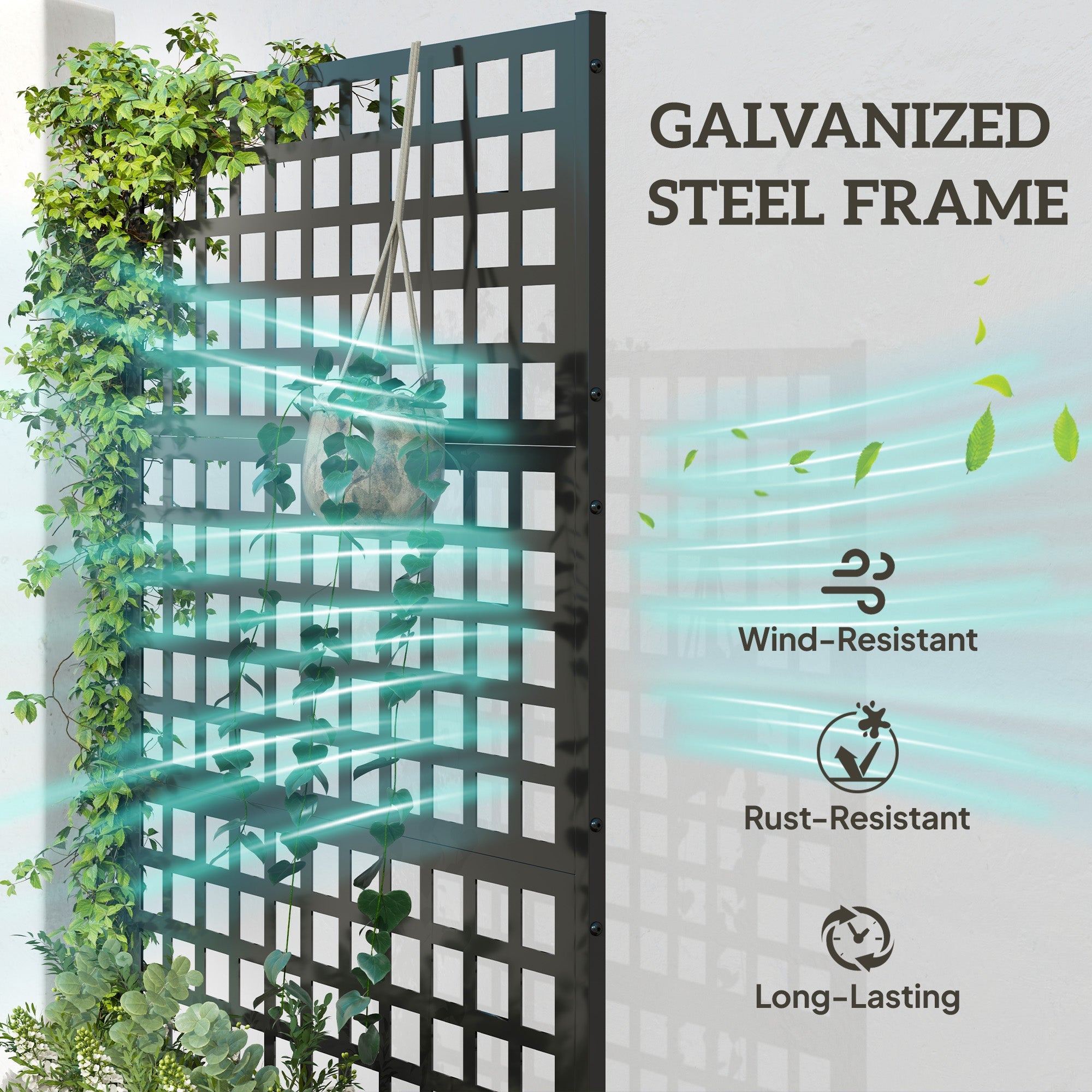 Outsunny Galvanized Raised Garden Bed Planter Box with Trellis for Climbing Plants, Vegetable, Vines, 43" x 16" x 70"
