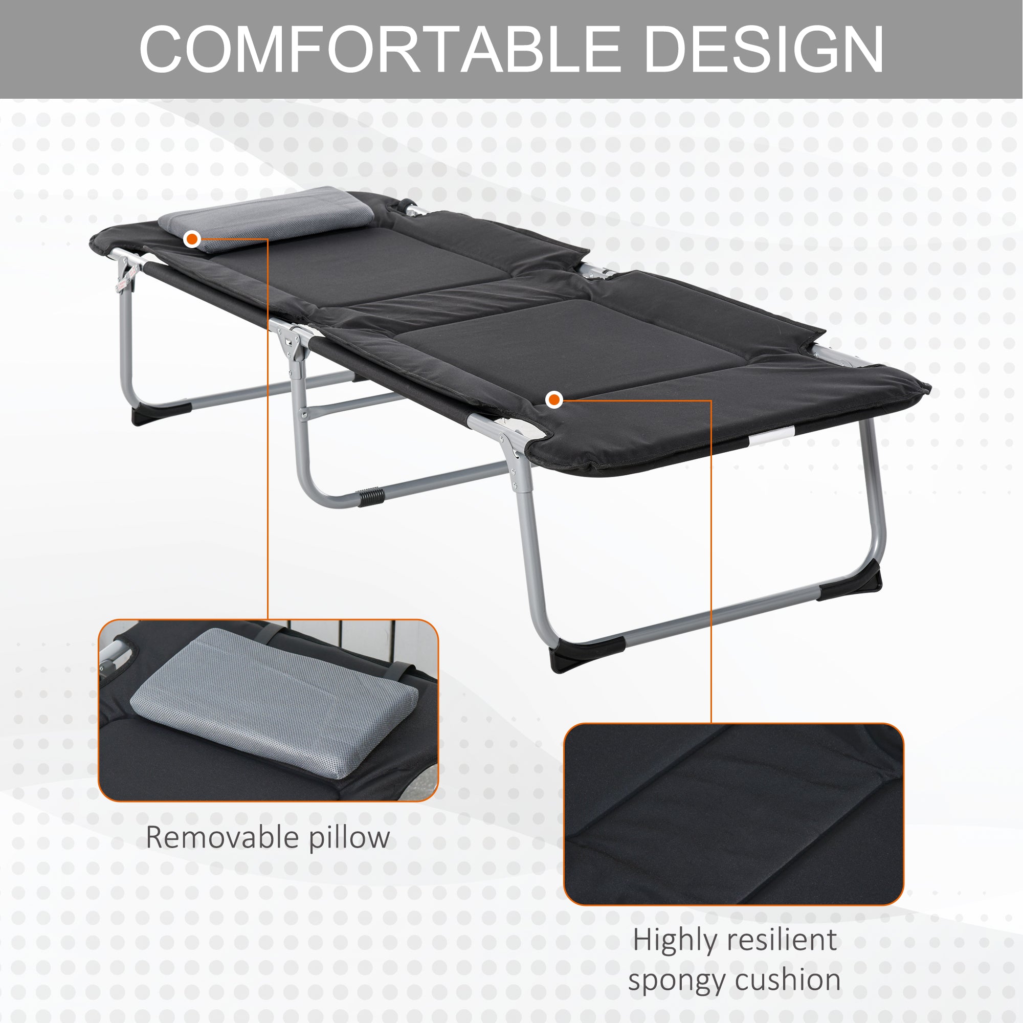 Outsunny Folding Camping Cot Sleeping Bed for Adults Office Outdoor Hiking Portable Black