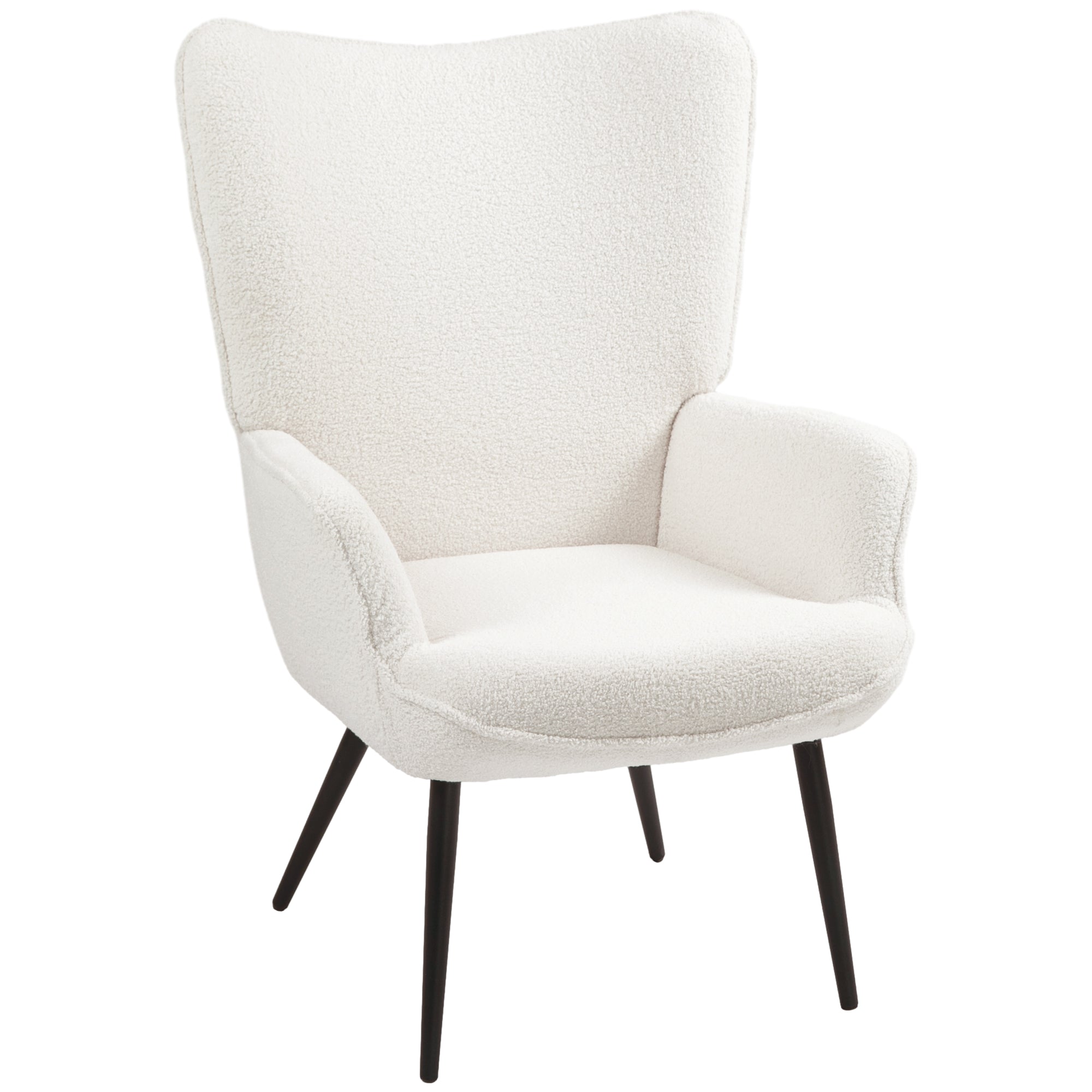 HOMCOM Accent Sherpa Chair, Upholstered Armchair, Fluffy Wingback Chair for Living Room, Reading Room, Cream White