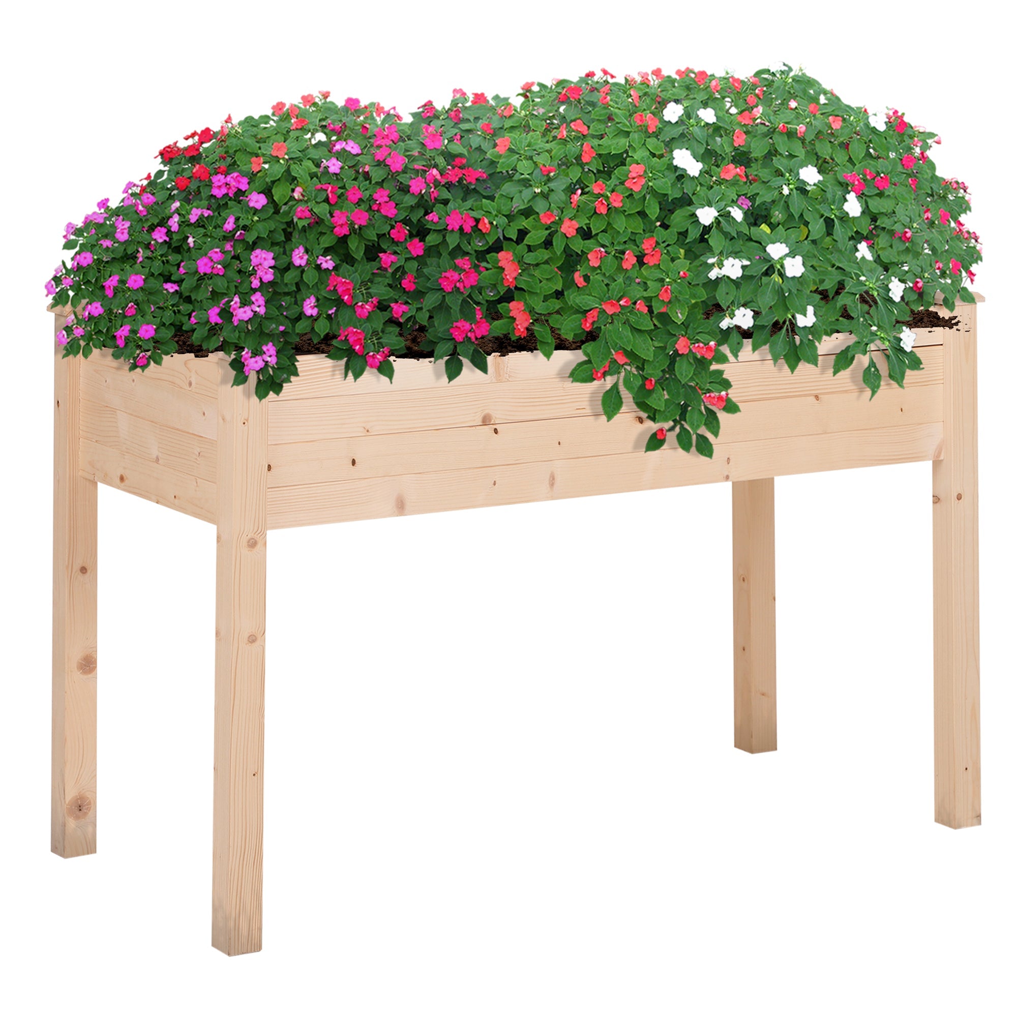 Outsunny Elevated Wooden Patio Garden Bed, 48"x22"x30", Natural Outdoor Flower Stand & Plant Table - Grow Your Garden Elegantly