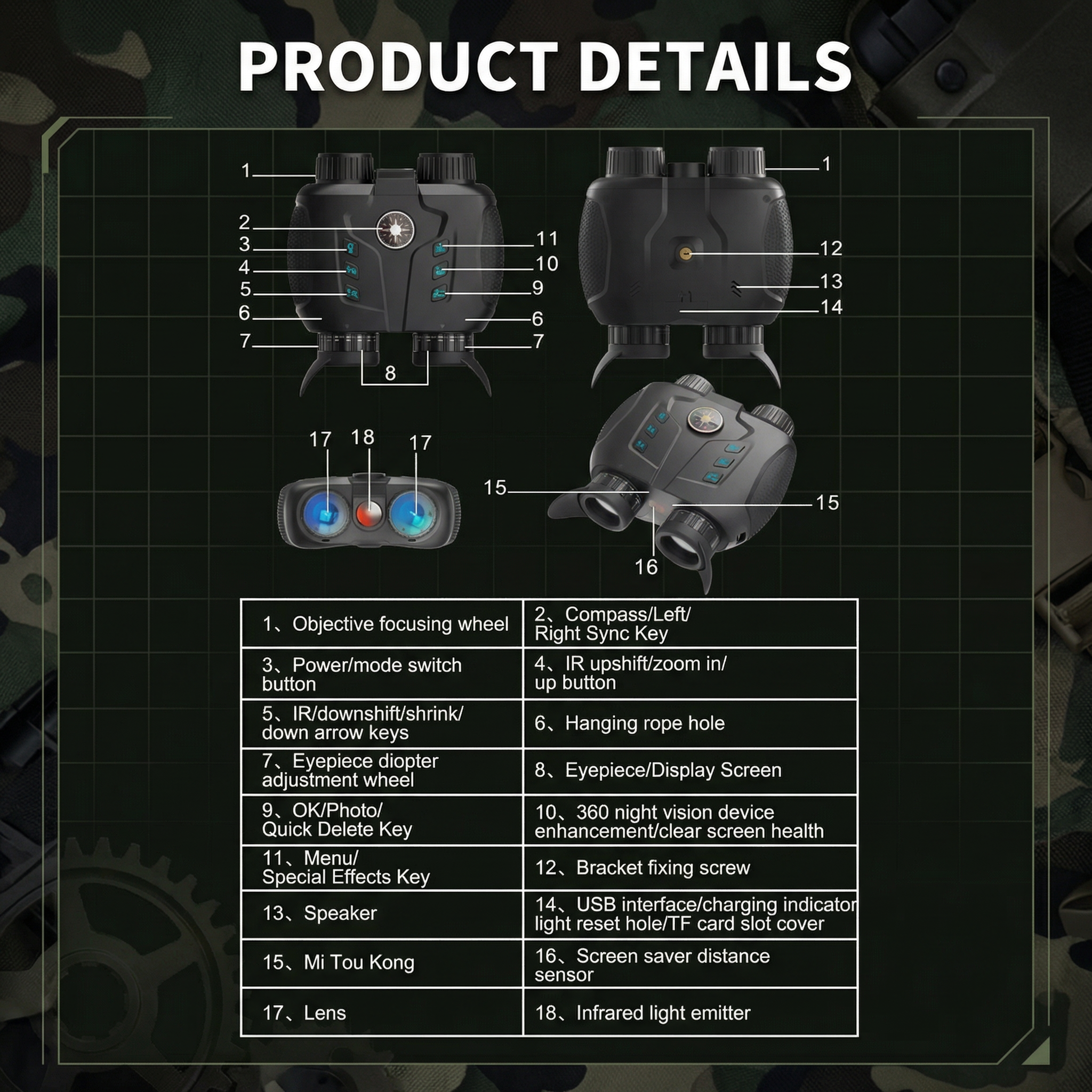 TUTT Night Vision goggles Binoculars 3D 4K 700m 6x optical, 6x digital zoom 5000mAh Battery NV8 Pro