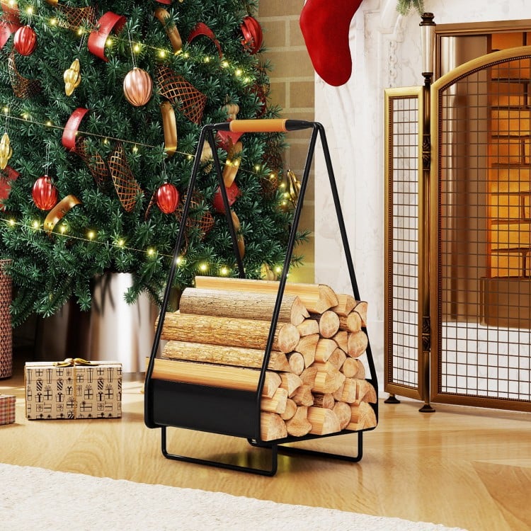 Firewood Storage Rack Heavy-duty Metal Log Holder with Handle and Square Rack